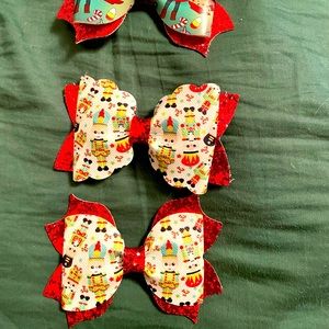 Lot of 3 Christmas Hair Bows (Elf/Nutcrackers)